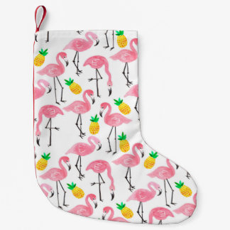Vattenfärgsflamingo rosa bläck och ananas gult liten julstrumpa