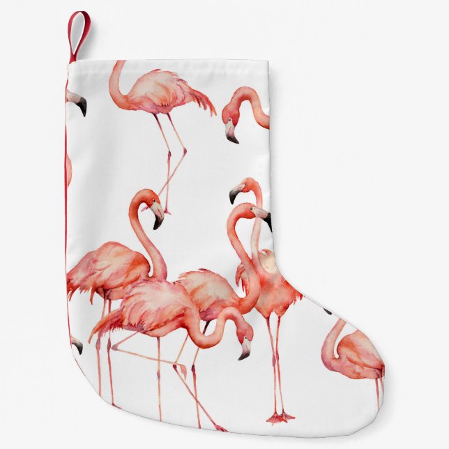 Vattenfärgsflamingo sömlös mönster. Handmålad Liten Julstrumpa (Framsidan)
