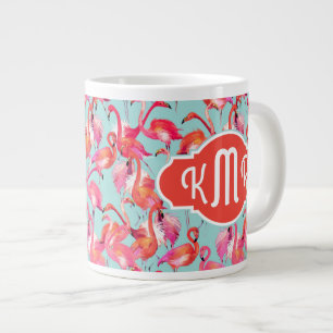 Vattenfärgsflamingor infångade  Monogram Jumbo Mugg