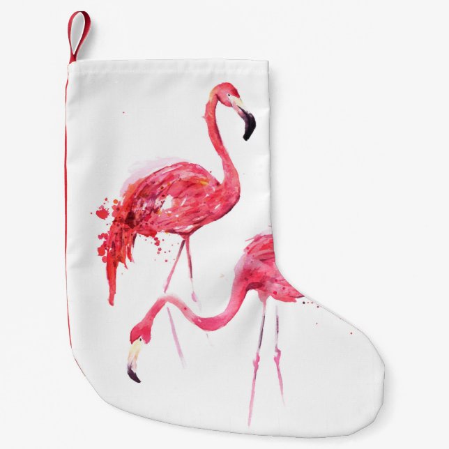 Vattenfärgsflamingor Liten Julstrumpa (Framsidan)