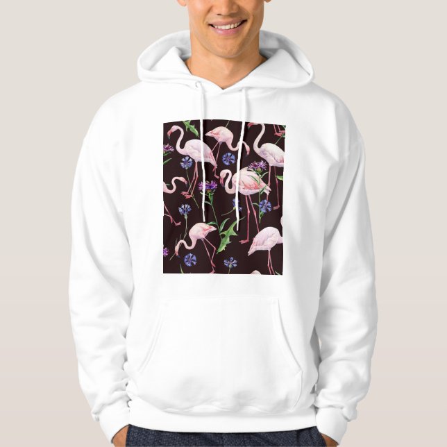 Vattenfärgsflamingor och vild blommor mönster. hoodie (Framsida)