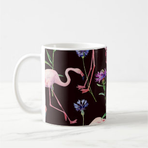 Vattenfärgsflamingor och vild blommor mönster. kaffemugg