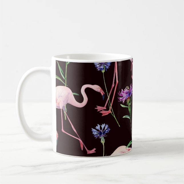 Vattenfärgsflamingor och vild blommor mönster. kaffemugg (Vänster)