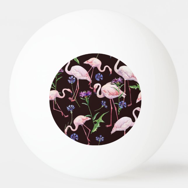Vattenfärgsflamingor och vild blommor mönster. pingisboll (Framsidan)