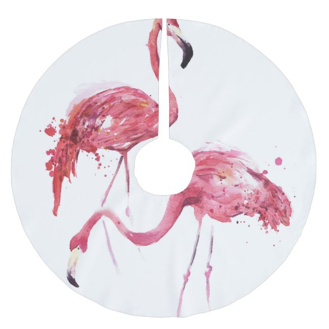 Vattenfärgsflamingos, Elegant Design. Julgransmatta Borstad Polyester (Framsidan)