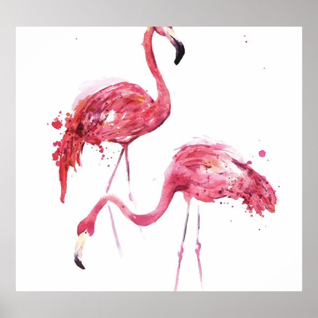 Vattenfärgsflamingos, Elegant Design. Poster (Framsidan)