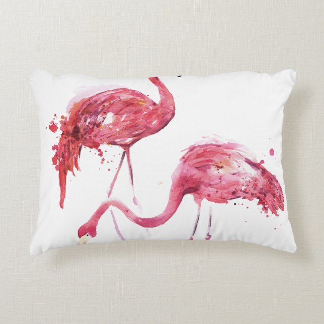 Vattenfärgsflamingos, Elegant Design. Prydnadskudde (Framsidan)