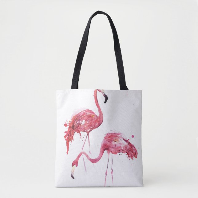 Vattenfärgsflamingos, Elegant Design. Tygkasse (Framsida)