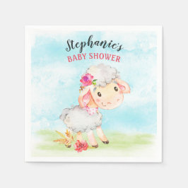 Vattenfärgsflicka Får Baby Shower Farm Pappersservett