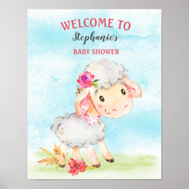 Vattenfärgsflicka Får Baby Shower Farm Poster