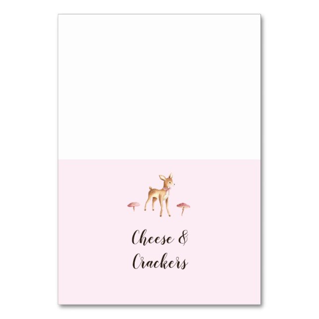 Vattenfärgsflicka Hjort Svampar Buffet Food Labels Bordsnummer (Framsidan)