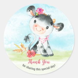 Vattenfärgsflicka Kow Baby Shower Farm Tack Runt Klistermärke