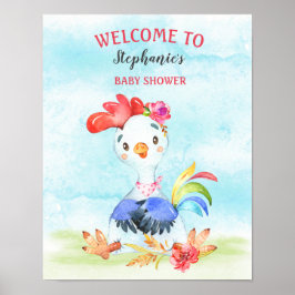 Vattenfärgsflicka Tupp Baby Shower Farm Poster