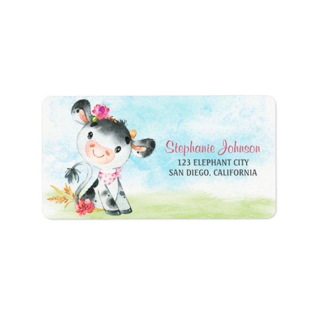 Vattenfärgsflickans babybabyskor adressetikett (Framsidan)