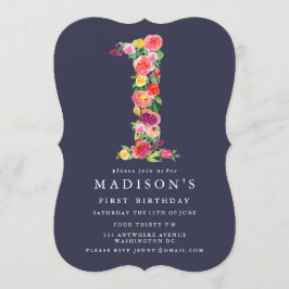 Vattenfärgsflickor Blommigt 1:a födelsedag Inbjuda Inbjudningar