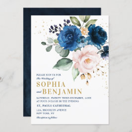 Vattenfärgsflottan Blå Ro Blommigten Bröllop Inbjudningar