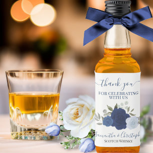 Vattenfärgsflottan Blue Ro Bröllop Tack Mini Spritflaskor Etikett