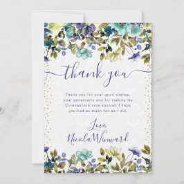 Vattenfärgsflottan och Blåa blommor Quinceanera Tack Kort