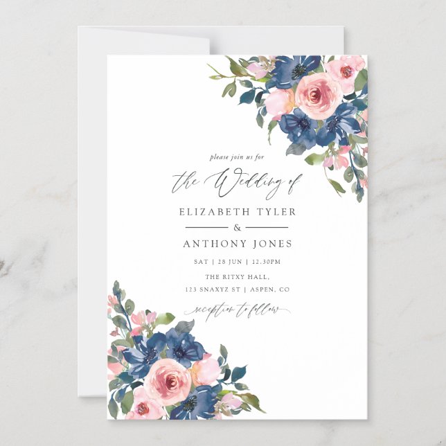 Vattenfärgsflottan och  Blommigten Bröllop Magnetisk Inbjudningskort (Framsida)