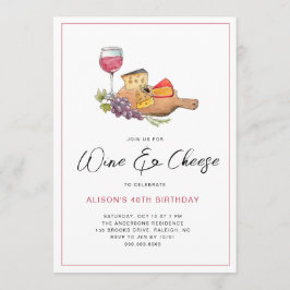 Vattenfärgsfödelsedagsfest med vin och ost inbjudningar