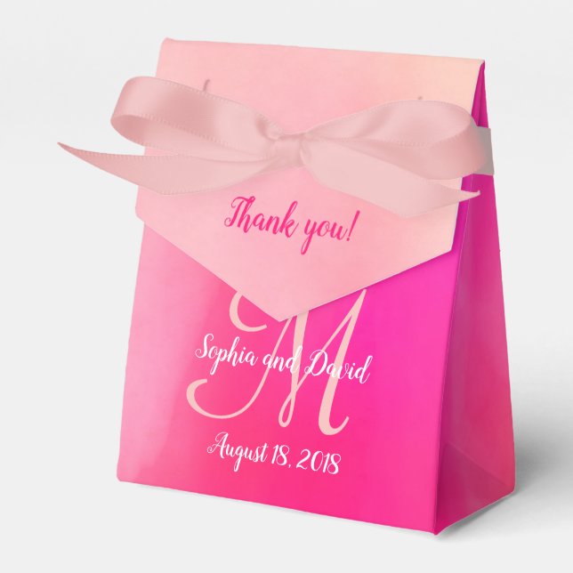 Vattenfärgsfördel för Rosa Monogram Wedding Presentaskar (Framsidan Sidan)