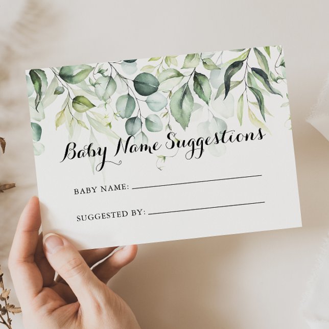 Vattenfärgsförslagskort Eucalyptus Baby Namn Visitkort (Skapare uppladdad)