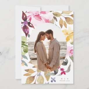 Vattenfärgsfoto Blommigt Bröllop Photo Tack Kort