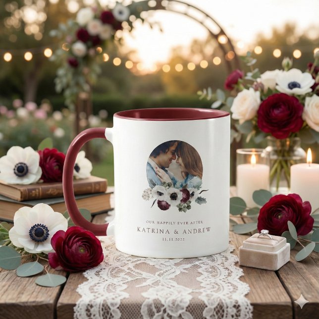 Vattenfärgsfoto, Blommigt Mugg (This beautiful personalized photo mug would make a wonderful wedding gift! )