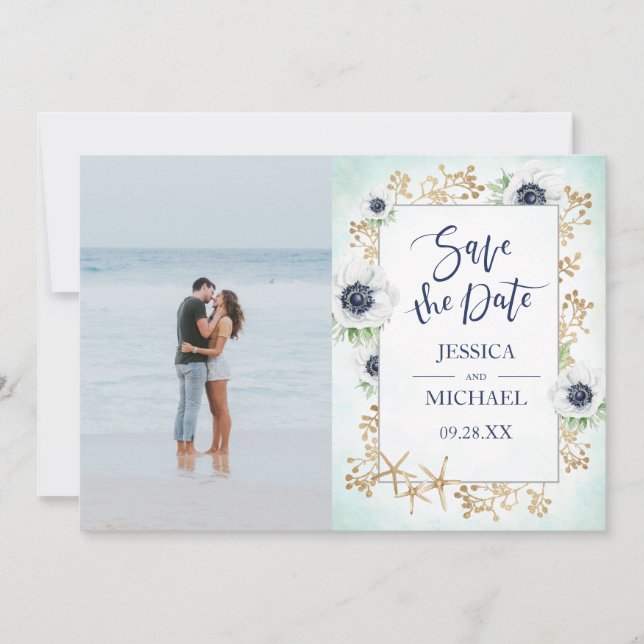 Vattenfärgsfoto Cute Anemone Flower Elegant Spara Datumet (Framsida)