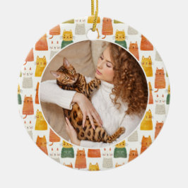 Vattenfärgsfoto Cute Cats Mönster Pet Photo Julgransprydnad Keramik