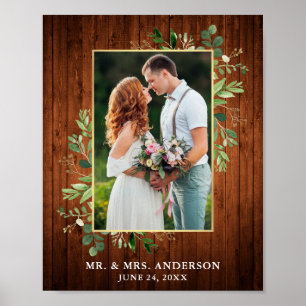 Vattenfärgsfoto Eucalyptus Greenery Guld Wood Phot Poster