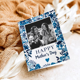 Vattenfärgsfoto för marin Blommigt dikt Mor dag Kort