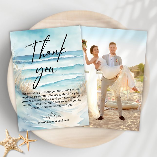 Vattenfärgsfoto för Sjölandskapet Coastal Sand Bea Tack Kort (Skapare uppladdad)