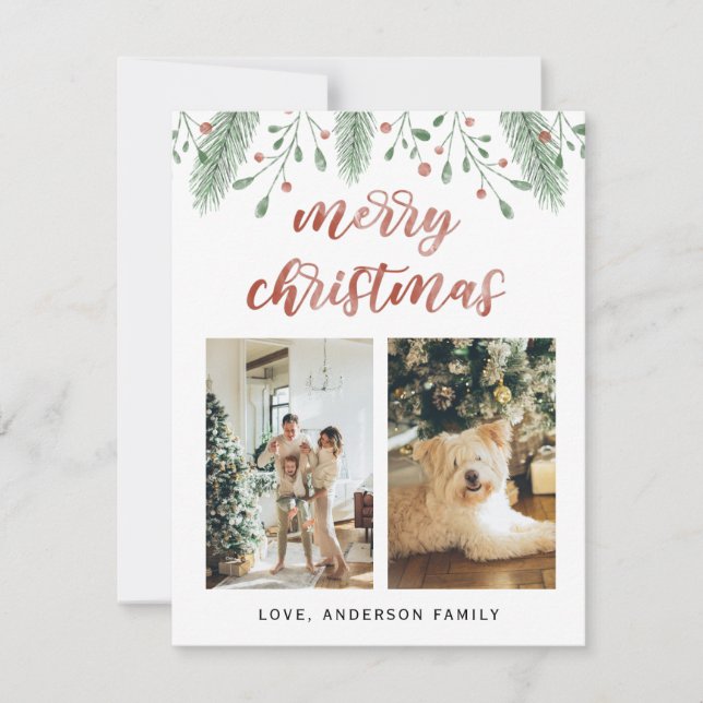 Vattenfärgsfoto God jul Calligraphy Two Photo Julkort (Framsida)