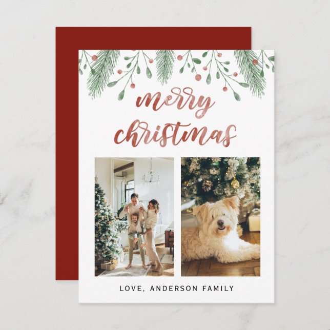 Vattenfärgsfoto God jul Calligraphy Two Photo Julkort (Fram/baksida)