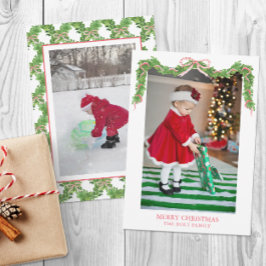 Vattenfärgsfoto Jul Red Stripe Bow Garland Photo Julkort