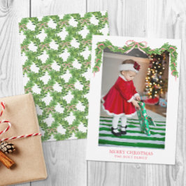 Vattenfärgsfoto Jul Red Stripe Bow Garland Photo Julkort