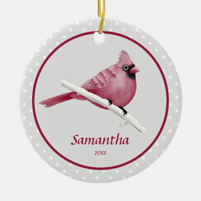 Vattenfärgsfoto Kardinal Bird Personlig Namn Photo Julgransprydnad Keramik (Framsidan)