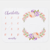 Vattenfärgsfoto Monogram Baby Milestone Blommigt P