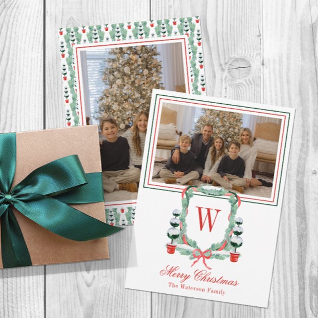 Vattenfärgsfoto Monogram jul - topp-Vapensköld Julkort (Skapare uppladdad)