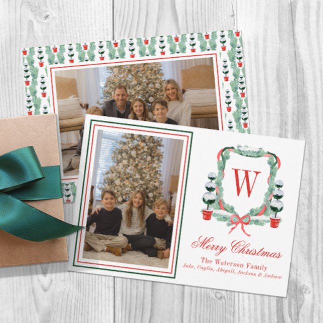 Vattenfärgsfoto Monogram jul - topp-Vapensköld Julkort (Skapare uppladdad)