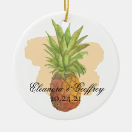 Vattenfärgsfoto Pineapple Tropical Summer Bröllop Julgransprydnad Keramik