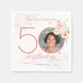Vattenfärgsfoto Ro Elegant Foto Rosa 50:e födelsed Pappersservett