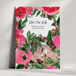 Vattenfärgsfoto Rosa Anemone Bröllop Spara Datumet