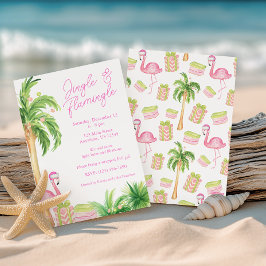 Vattenfärgsfoto Rosa Flamingo Beach-julfoto Inbjudningar