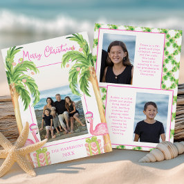 Vattenfärgsfoto Rosa Flamingo Beach-julfoto Julkort