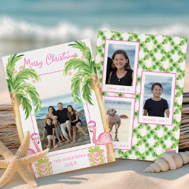 Vattenfärgsfoto Rosa Flamingo Beach-julfoto Julkort