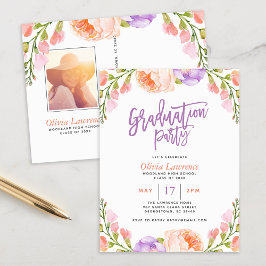 Vattenfärgsfoto Studentfest Blommigt Inbjudan Vykort