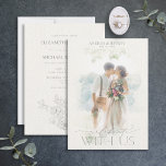 Vattenfärgsfotomask Grått Blommigt Bröllop Inbjudningar<br><div class="desc">Trendig och elegant, den här enkla inbjudan till bra konsbröllop innehåller ditt favoritfoto på framsidan, bakom en faux vattencolor-papper och en fotomallmask, skapar att bilden ser ut som en vattenfärgsmålning. "Fira med oss" i elegant, inklusive handskriven kalligrafi. Baksidan av inbjudan innehåller all din inbjudan, i faux vattencolor papper struktur, och...</div>