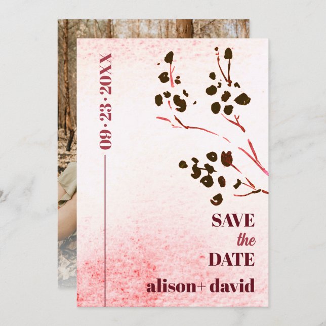 Vattenfärgsfotot tvättar och gren Japandi-Sparan  Spara Datumet (Fram/baksida)